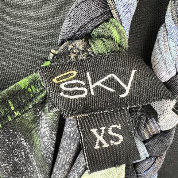 SKY Black Multi Abstract Silk Braided Halter Beaded Sleeveless Top VTG Y2K XS - Picture 6 of 7